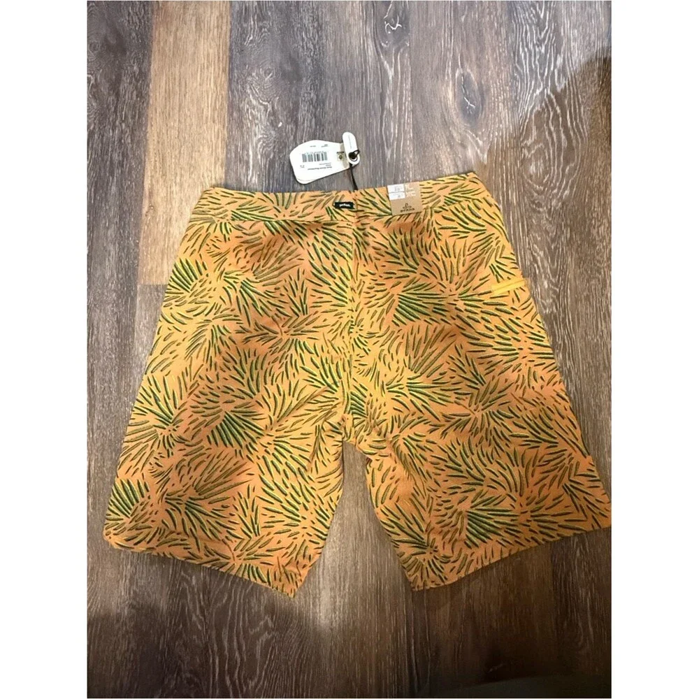 Prana Rock Shock Aura Glow Fronds Orange & Green Palm-Print Men's Boardshorts